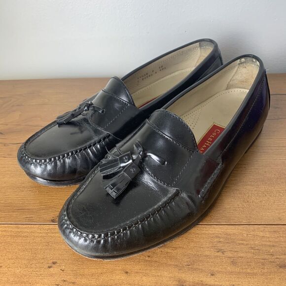 Cole Haan Vintage Men's Pinch Tassel Black Leather Loafers Shoes